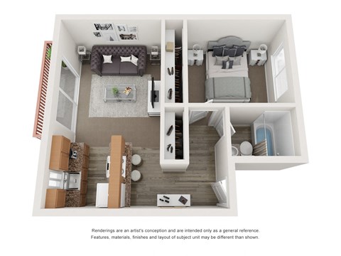 Floor plan for 1 bed, 1 bath, 608 sqft